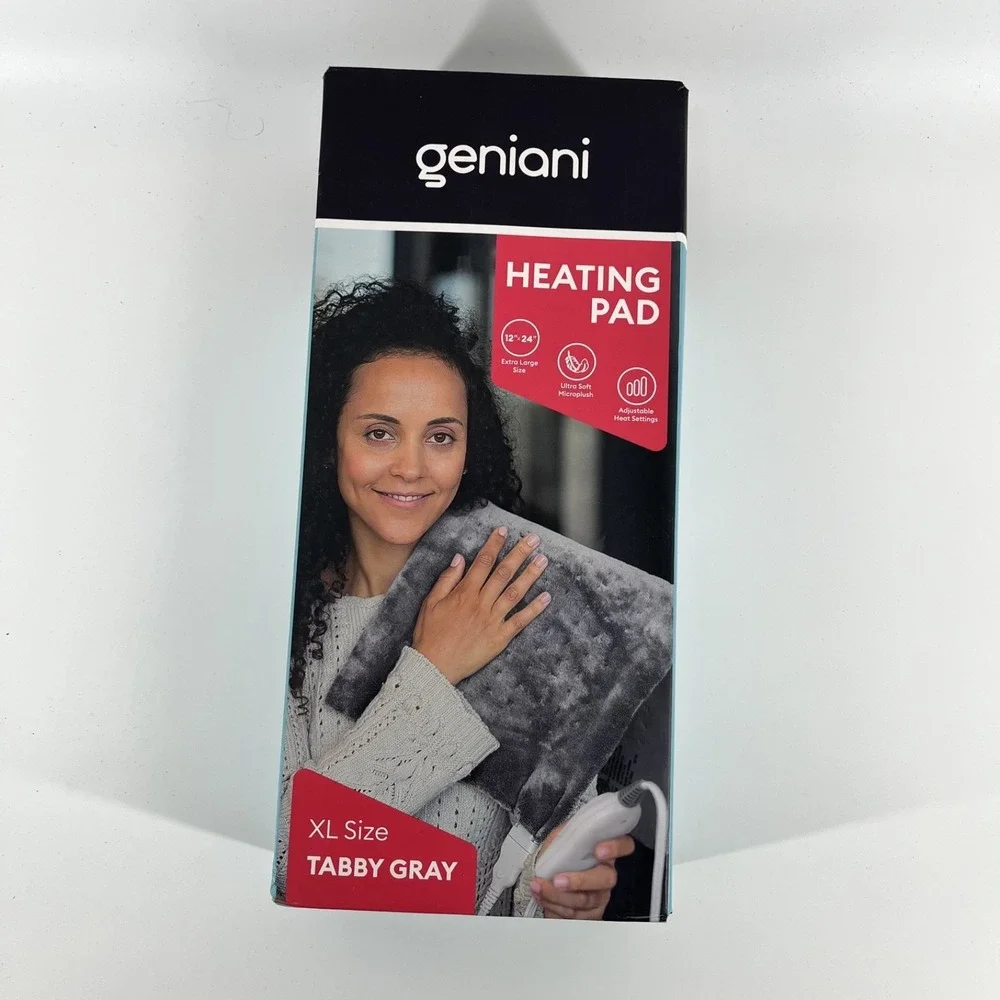 GENIANI XL Heating Pad Back Pain Cramps Auto Shut Off Washable‎ Tabby Gray